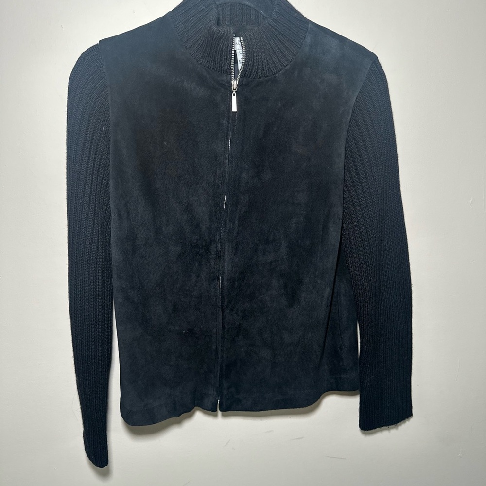SOLD! Black Suede and Knit Zip-Up Jacket